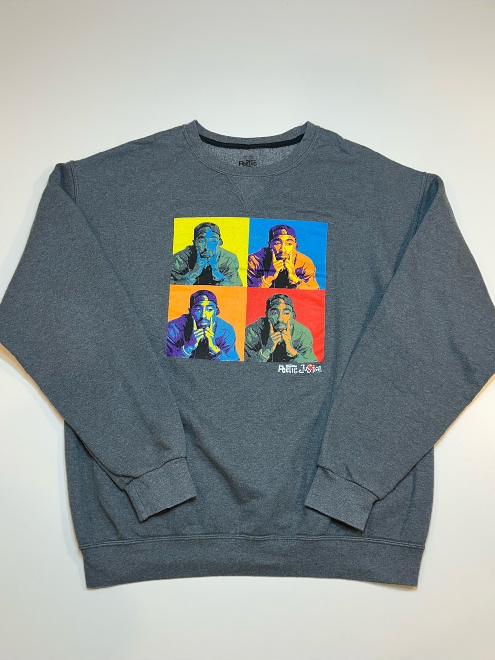 Tupac 2Pac Poetic Justice Andy Warhol Pop Art Graphic Crewneck Sweatshirt Gray